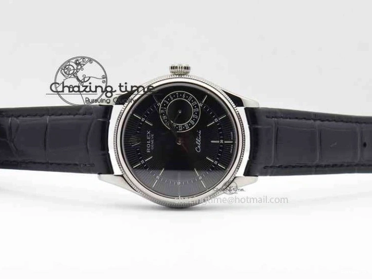 1223 Cellini Date VF Best Edition SS Black Dial Stick Markers On Black Leather Strap A Lightweight 3725